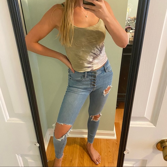 FREE PEOPLE High Rise Button Fly Ripped Jeans - Picture 6 of 6